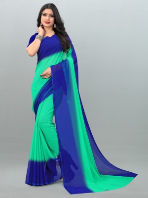 kashvi sarees Color Block Bollywood Georgette Saree(Light Blue, Blue)