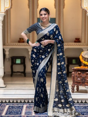 Aldwych Woven Banarasi Silk Blend Saree(Blue)