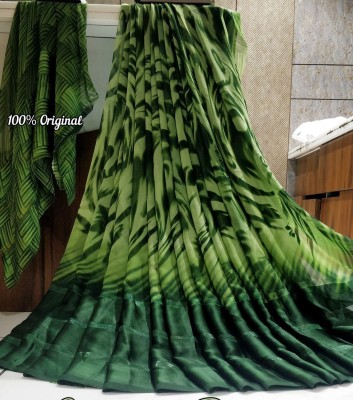 Hensi sarees shop Printed Leheria Chiffon, Art Silk Saree(Pack of 2, Dark Green, White)