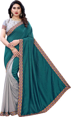Go4Fashion Embellished Bollywood Silk Blend Saree(Dark Green)