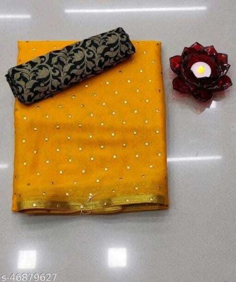 V And V Shop Polka Print Bollywood Chiffon Saree(Yellow)