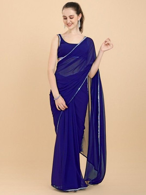 SAREEKART FAB Self Design Banarasi Georgette Saree(Blue)