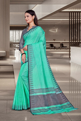 Feminista Self Design, Woven Daily Wear Cotton Silk Saree(Green)