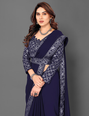SOMVATI Embellished Bollywood Chiffon Saree(Dark Blue)