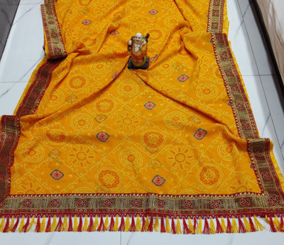 SHIV COLLECTION Printed Bandhani Georgette Saree(Red)