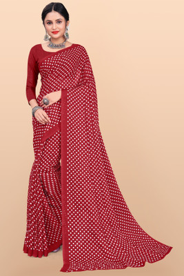 Leelavati Polka Print Daily Wear Georgette Saree(Maroon)