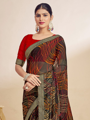 Anouk Rustic Printed Bollywood Chiffon Saree(Black)