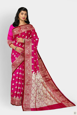HouseOfCommon Woven Banarasi Satin Saree(Pink)