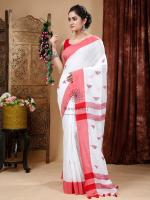 SLAGHA Woven Handloom Handloom Pure Cotton Saree(White)
