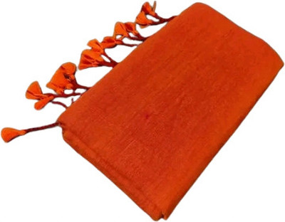 Apu handloom Solid/Plain Handloom Pure Cotton Saree(Orange)