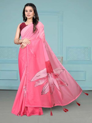 SHREE FASHIONFAB Floral Print Bollywood Organza Saree(Pink)