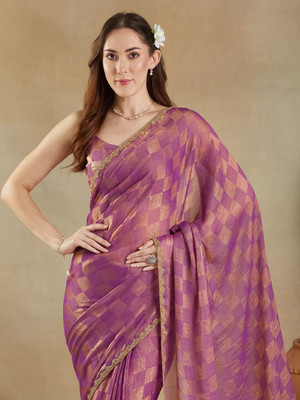 Vragi Embellished Bollywood Chiffon Saree(Purple)
