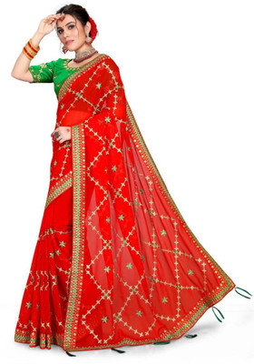 jayant creation Embroidered Bollywood Georgette Saree(Red)