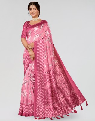 ANIRAV Woven Mysore Art Silk Saree(Pink)