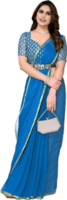 SainiVastra Solid/Plain Bollywood Chiffon Saree(Light Blue)