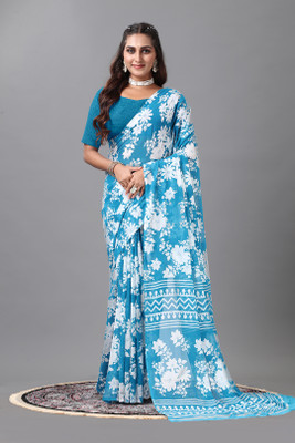nirmal creation Printed Daily Wear Crepe Saree(Light Blue)
