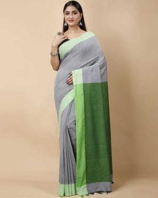 Raees Ethnic Solid/Plain Handloom Pure Cotton Saree(Grey)