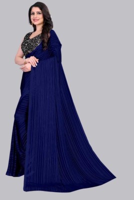 Arun Creation Striped Bollywood Satin Saree(Dark Blue)