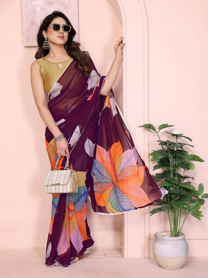 ANOUK Printed Saree with Attached Blouse Georgette Saree(Red)