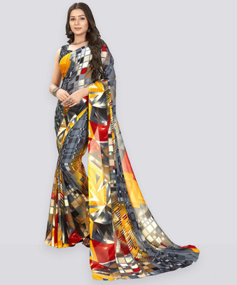 Anand Sarees Geometric Print Daily Wear Georgette Saree(Grey)
