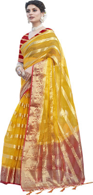Aarunika IC Woven Bollywood Organza Saree(Yellow)