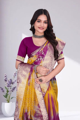 Aarunika SBT Solid/Plain Bollywood Organza Saree(Magenta)