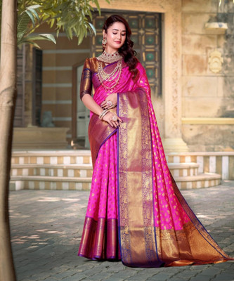 jayant creation Self Design, Woven Banarasi Silk Blend, Jacquard Saree(Pink)