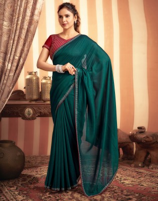 SIRIL Solid/Plain Bollywood Silk Blend Saree(Blue)