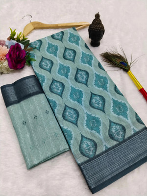 VISHNU Printed Bollywood Pure Cotton, Cotton Linen Saree(Blue)