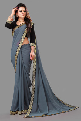 Jevlan Self Design, Embellished Bollywood Georgette Saree(Grey)