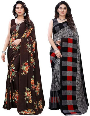 maayro Printed Bollywood Georgette Saree(Pack of 2, Multicolor)