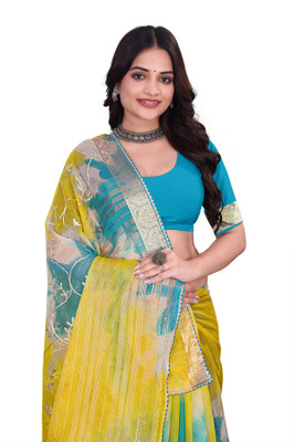 Aarunika MT Solid/Plain Bollywood Organza Saree(Light Blue)