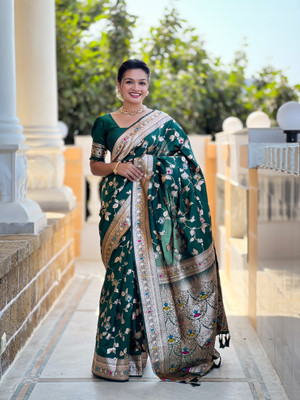 RUPAL CREATION Woven Bollywood Silk Blend Saree(Dark Green)