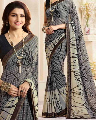 BLEESBURY Printed Daily Wear Georgette, Chiffon Saree(Grey)