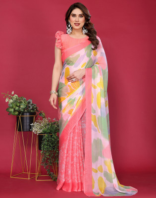 Divastri Printed Daily Wear Chiffon Saree(Pink, Multicolor)