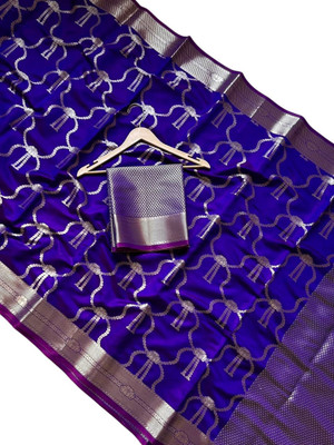 dujjanasilk Woven, Self Design, Temple Border Banarasi Silk Blend Saree(Purple)