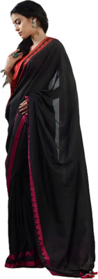 Rnn Saree Embroidered Handloom Pure Cotton Saree(Black)