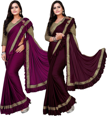 DECOFIN Woven, Solid/Plain Bollywood Lycra Blend Saree(Pack of 2, Magenta, Purple)