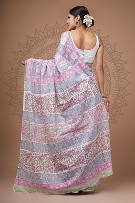 Taavi Printed Daily Wear Pure Cotton Saree(Multicolor)