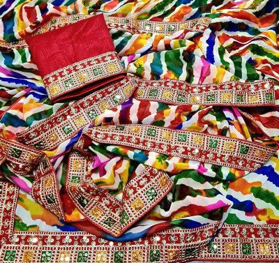 Miloz Printed, Blocked Printed, Embroidered Daily Wear Georgette Saree(Multicolor)