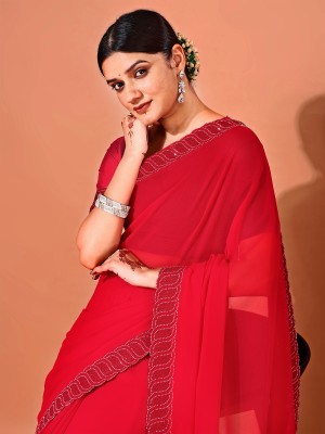 Leelavati Embellished Bollywood Chiffon Saree(Red)