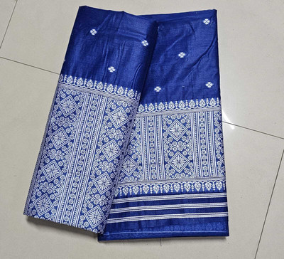 VRAJ CREATION Printed Mekhela Chador Pure Cotton Saree(Blue)