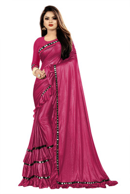 Dream Crushers Solid/Plain Bollywood Lycra Blend Saree(Maroon)