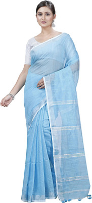 SUBHO SAREE CENTRE Woven Handloom Cotton Blend, Cotton Silk Saree(Light Blue)