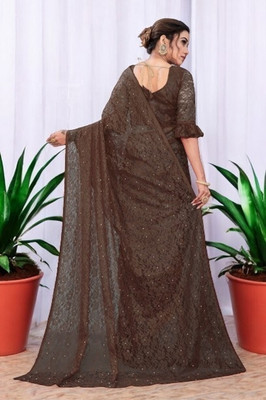 NEXA Self Design Bollywood Net Saree(Brown)