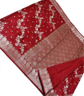 daniyal Embroidered Banarasi Jacquard Saree(Pack of 2, Red, Silver)