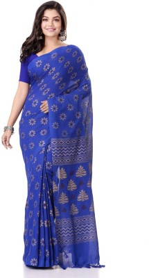 Sanjusaree Woven Handloom Cotton Blend Saree(Dark Blue)