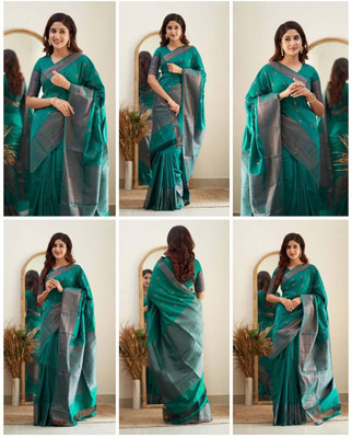 VK Enterprise Woven, Self Design Banarasi Silk Blend Saree(Light Blue)