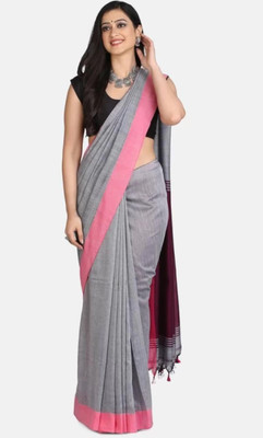 Sandhyatara Solid/Plain Handloom Pure Cotton Saree(Grey)