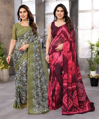 Divastri Printed Bollywood Georgette Saree(Pack of 2, Multicolor)
